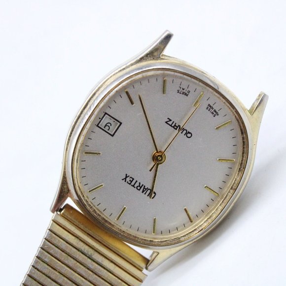 Vintage Quartex Watch Mens Gold Tone Stainless Steel Swiss Hong Kong Silver Dial - Picture 6 of 8